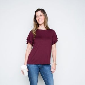 NWT Raisin Ruffle Sleeve Tee